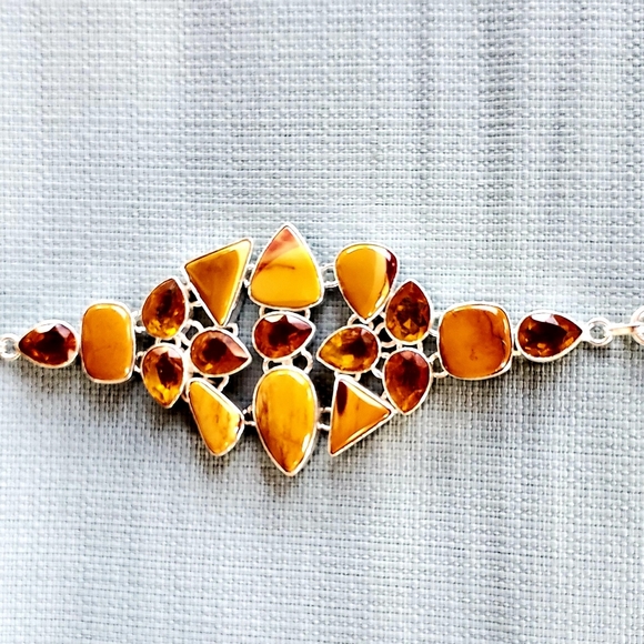 New Mookaite & Citrine 925 Silver Statement Bracelet. - Picture 2 of 13